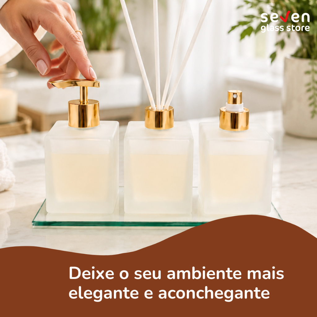 Kit Lavabo Cubo Vidro Fosco 250ml Saboneteira Difusor Aromatizador Spray Banheiro Luxo — imagem 2 de 2