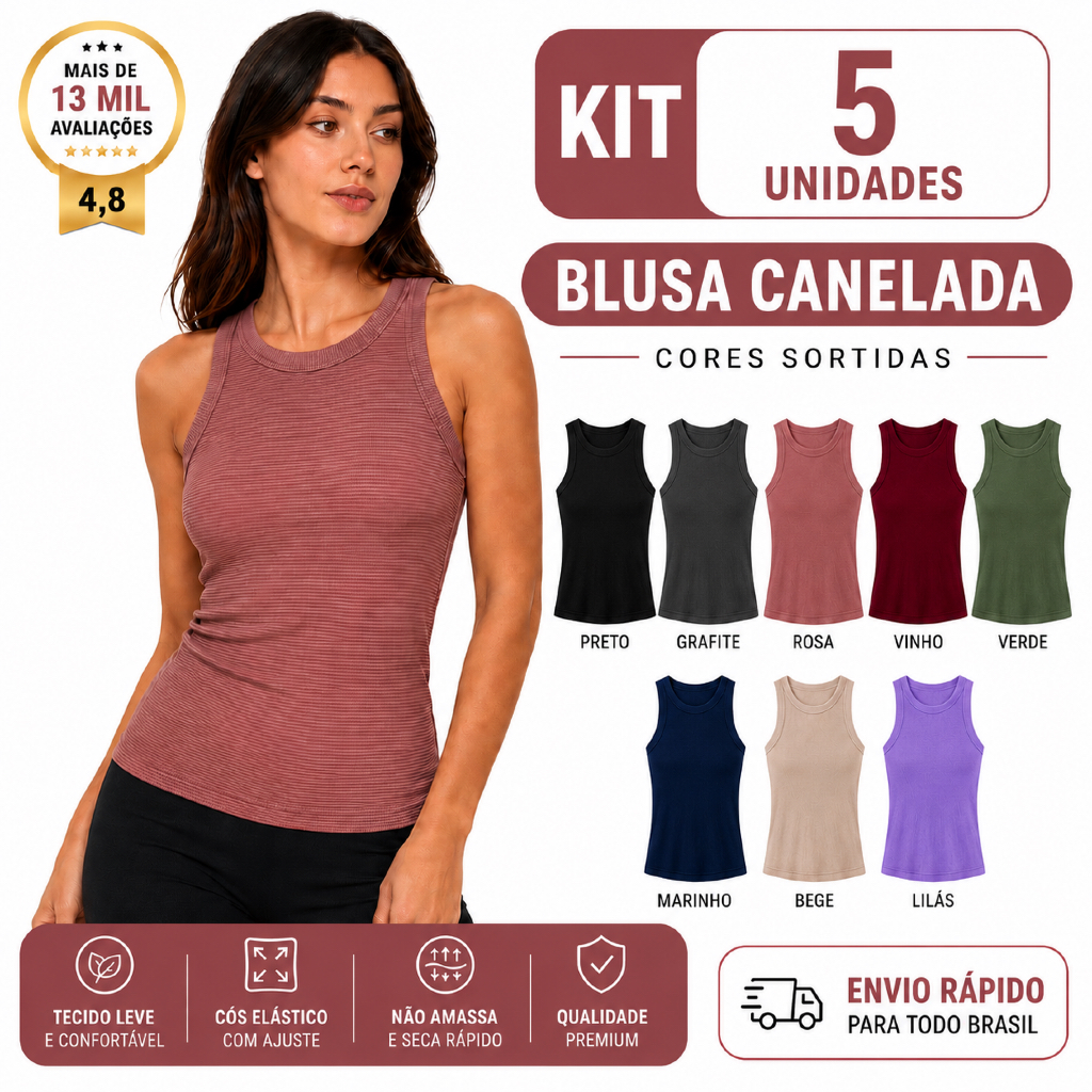 kit 5 blusa regata feminina cores variadas Blusinha de academia e dia a dia