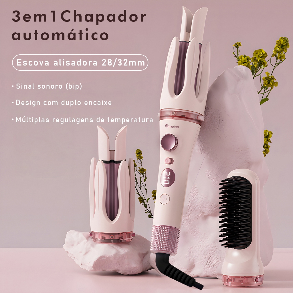 Modelador 3 em 1 de Cachos de reto Automático Profissional 32mm/28mm Bivolt Aquecimento Rápido
