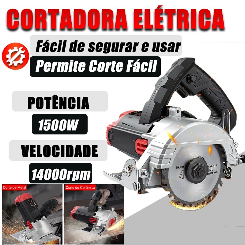 Pronta Entrega👍Cortador de Mármore 1500W Elétrico para Cerâmica com Ângulo Ajustável 0-45° Serra de Esquadria BR