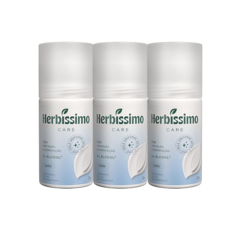 Kit Desodorante Roll-On Antitranspirante Herbíssimo Care Sensitive 50ml (3 unidades)