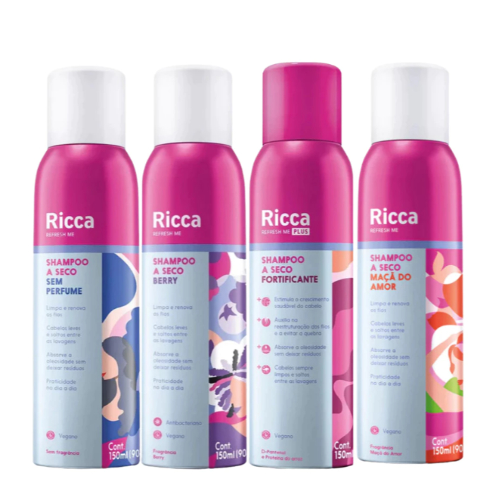 Ricca Shampoo a Seco Sem Perfume Maça do Amor Berry Todos os Tipos de Cabelo 150ml