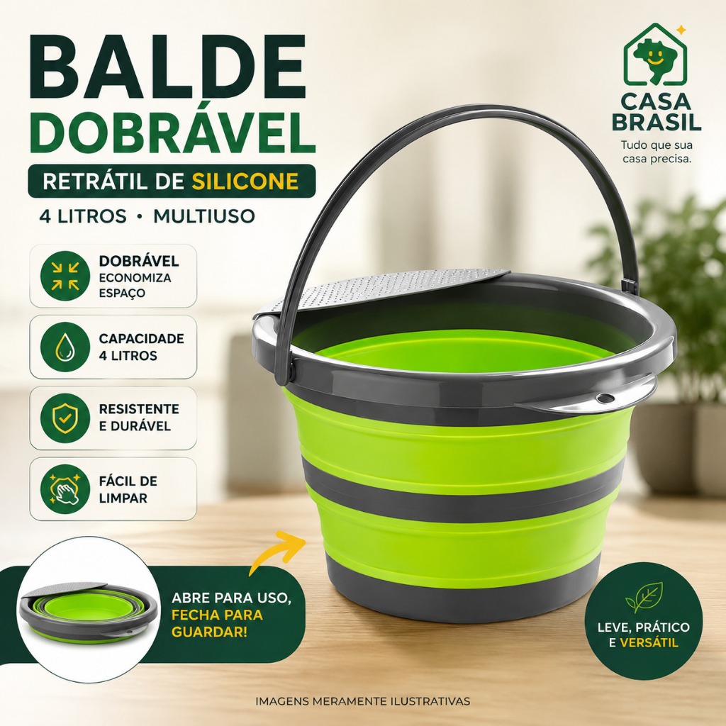 Balde Dobrável Retrátil Silicone 4L Multiuso Compacto Sanfonado Dobra Para Casa Camping e Lavanderia