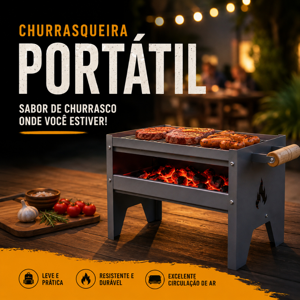 Churrasqueira Galvanizada Pequena Compacta Portátil a Carvão Ideal para Camping Praia Varanda