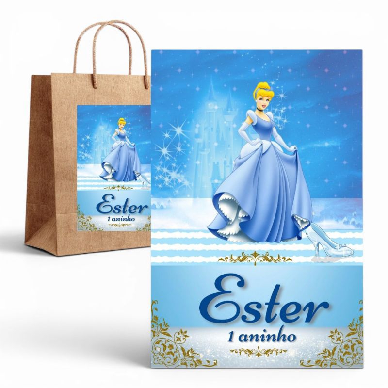 Adesivos Para Sacolinha Kraft Cinderela Rótulo Personalizado Lembrancinha Aniversário Festa Infantil.