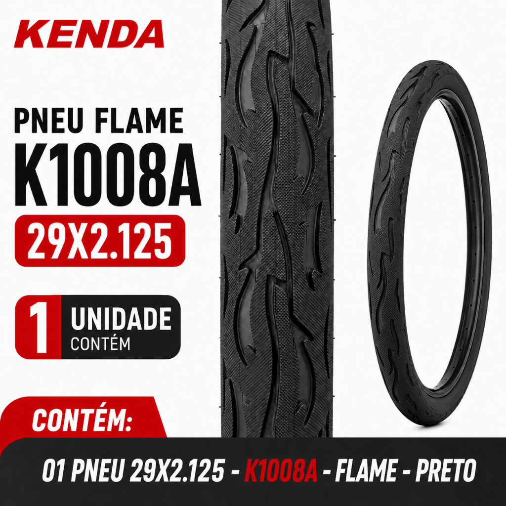 Pneu Kenda Flame 29x2.125 K1008A Balão Slick Para Bike Aro 29 Grau Wheeling Asfalto Urbano
