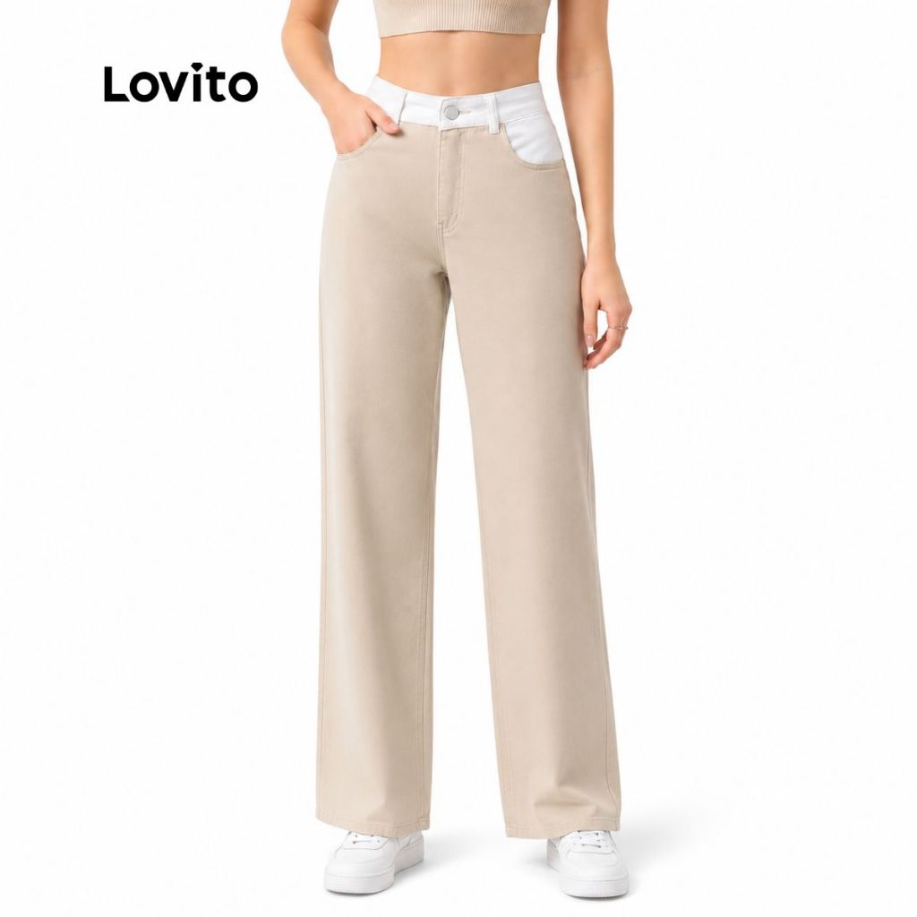 Lovito Calça Jeans Feminina Bicolor Sarja Cintura Alta PTB83BRL112