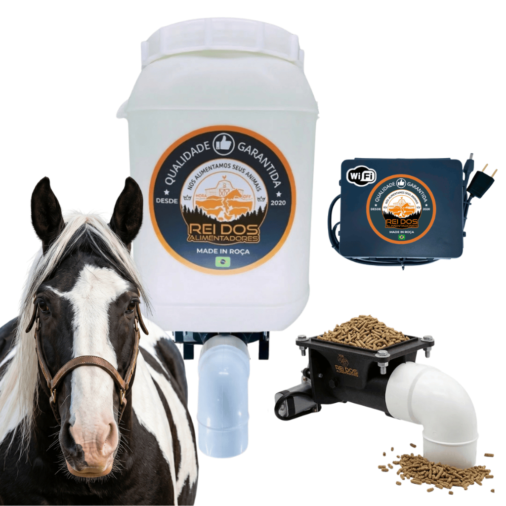 Comedouro Automático de Ração para Cavalo Equinos com Reservatório 25L e Timer WiFi Externo