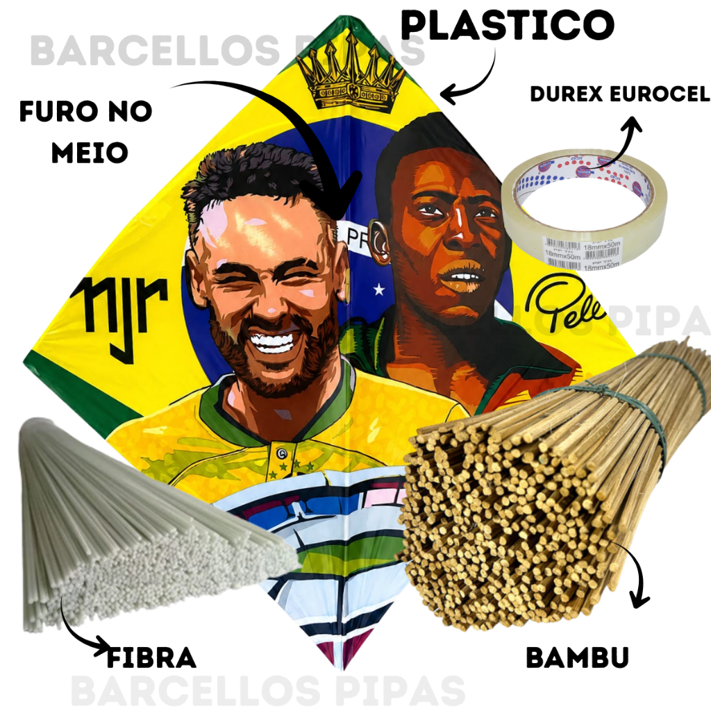 Kit Faça Você Mesmo Pipas 100 Unidades 35x35 Plástico Estampados Sortidos