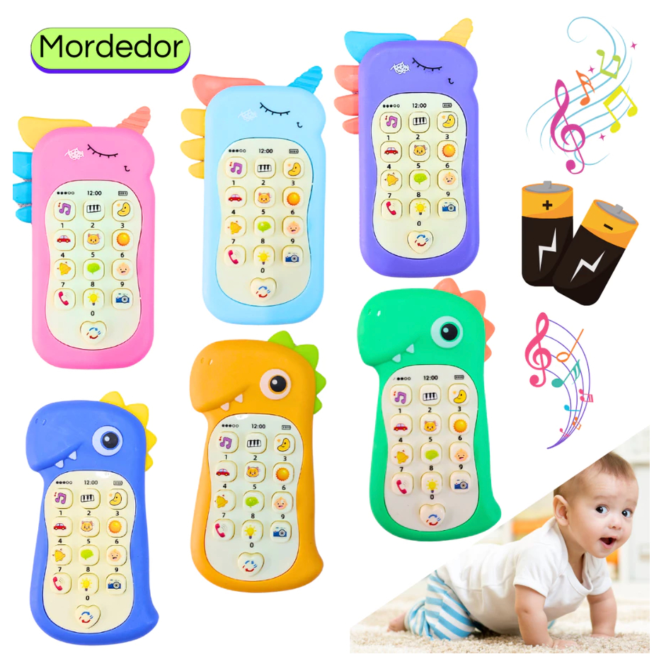 Celular Infantil Musical telefone Interativo com mordedor Educativo Sensorial brinquedo bebê
