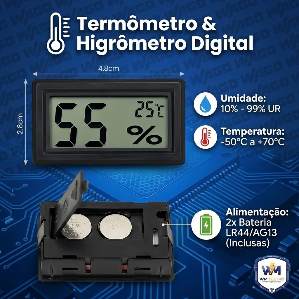 KIT 2 Mini Termômetro Higrômetro Digital Medidor Umidade E Temperatura Com Bateria – WM Eletro