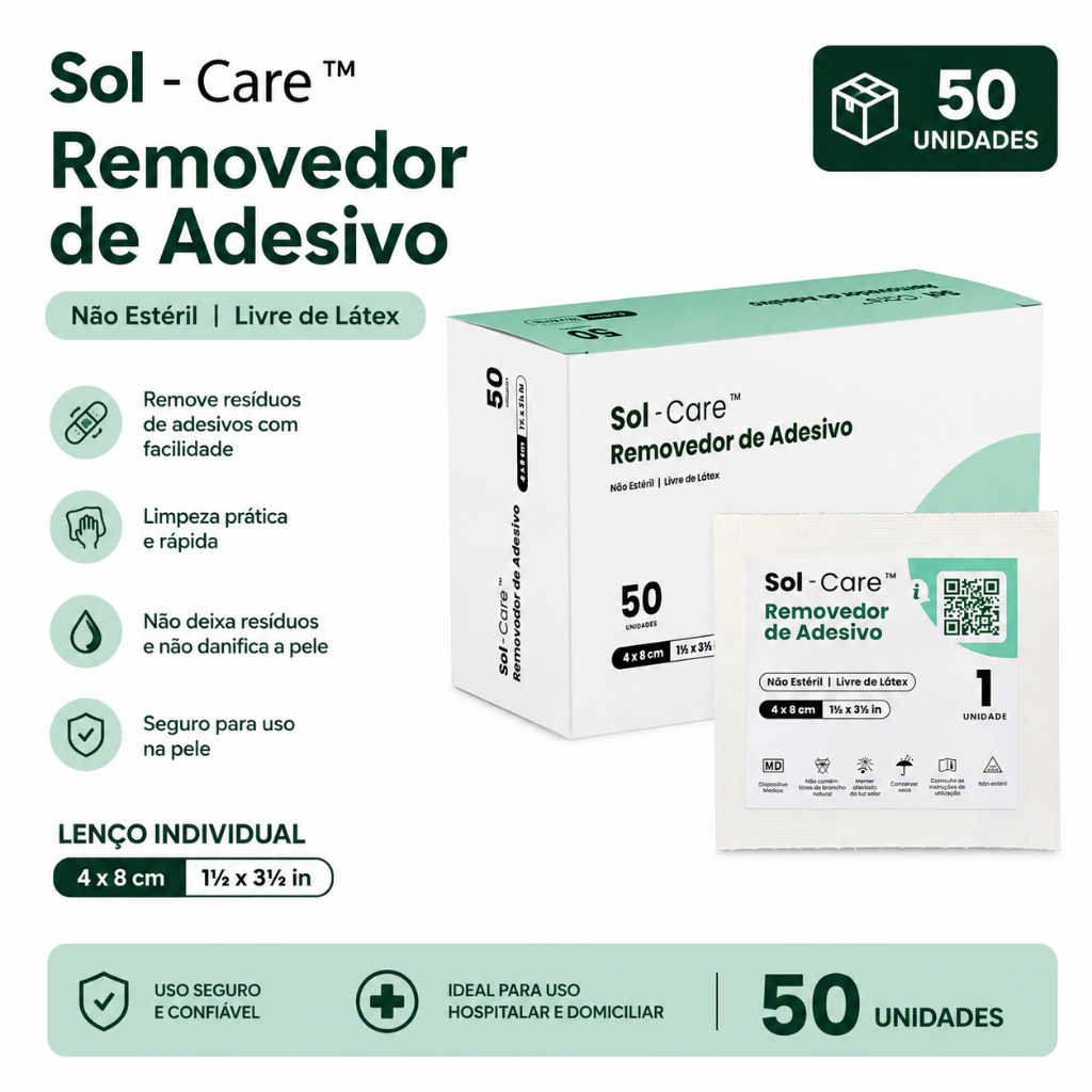 Removedor de Adesivos em Lenços 4cm x 8cm | Sol-Care