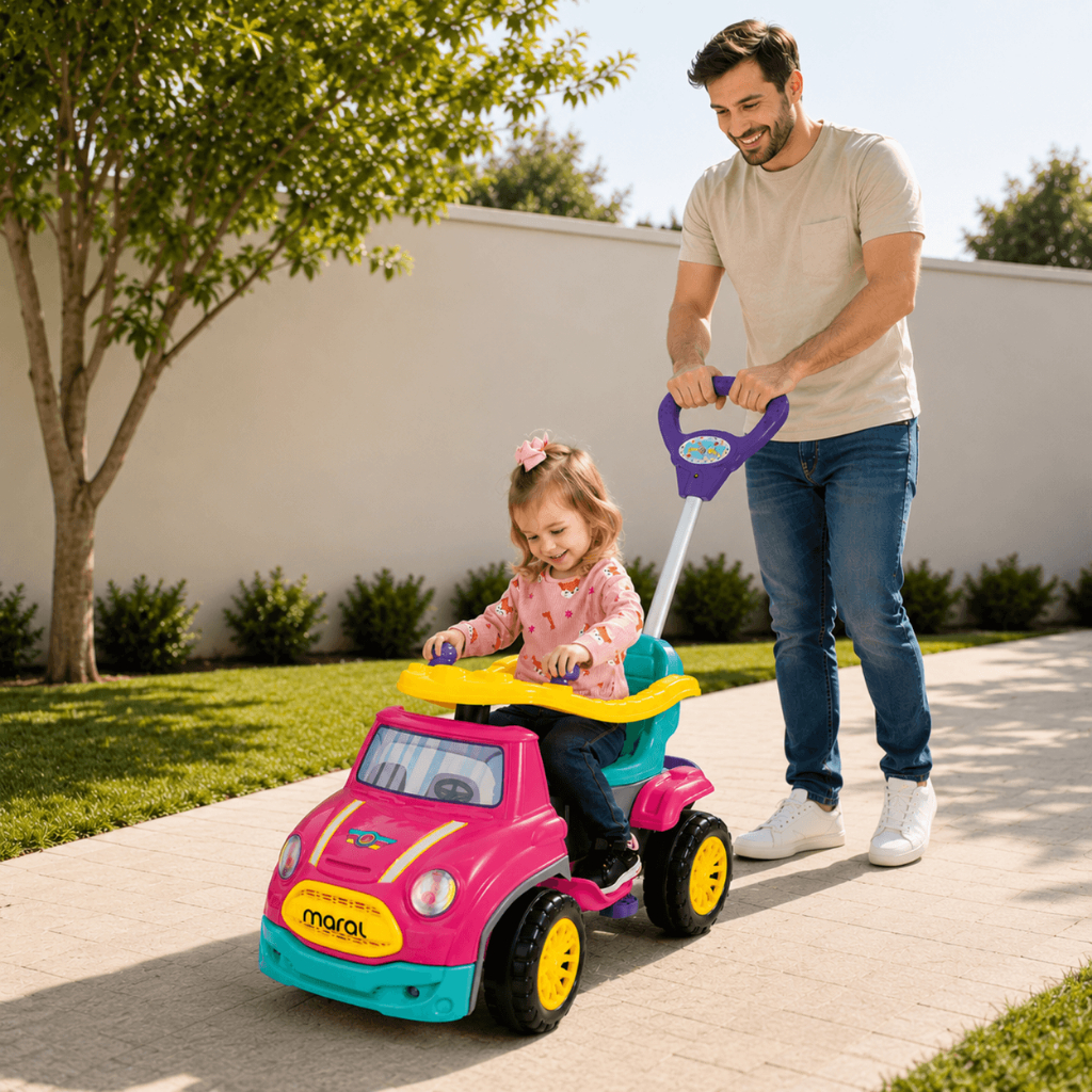 Carrinho de Passeio e Pedal para Bebe Maral Sport Car Rosa