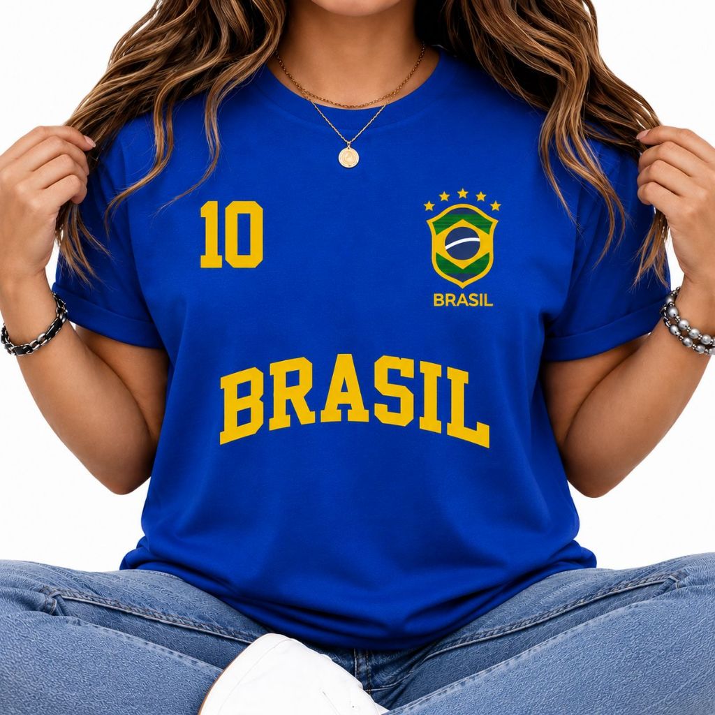 Camiseta Camisa Feminina Blusa 100% Algodão Streetwear Estilosa Brasil Copa do Mundo Futebol Bandeira