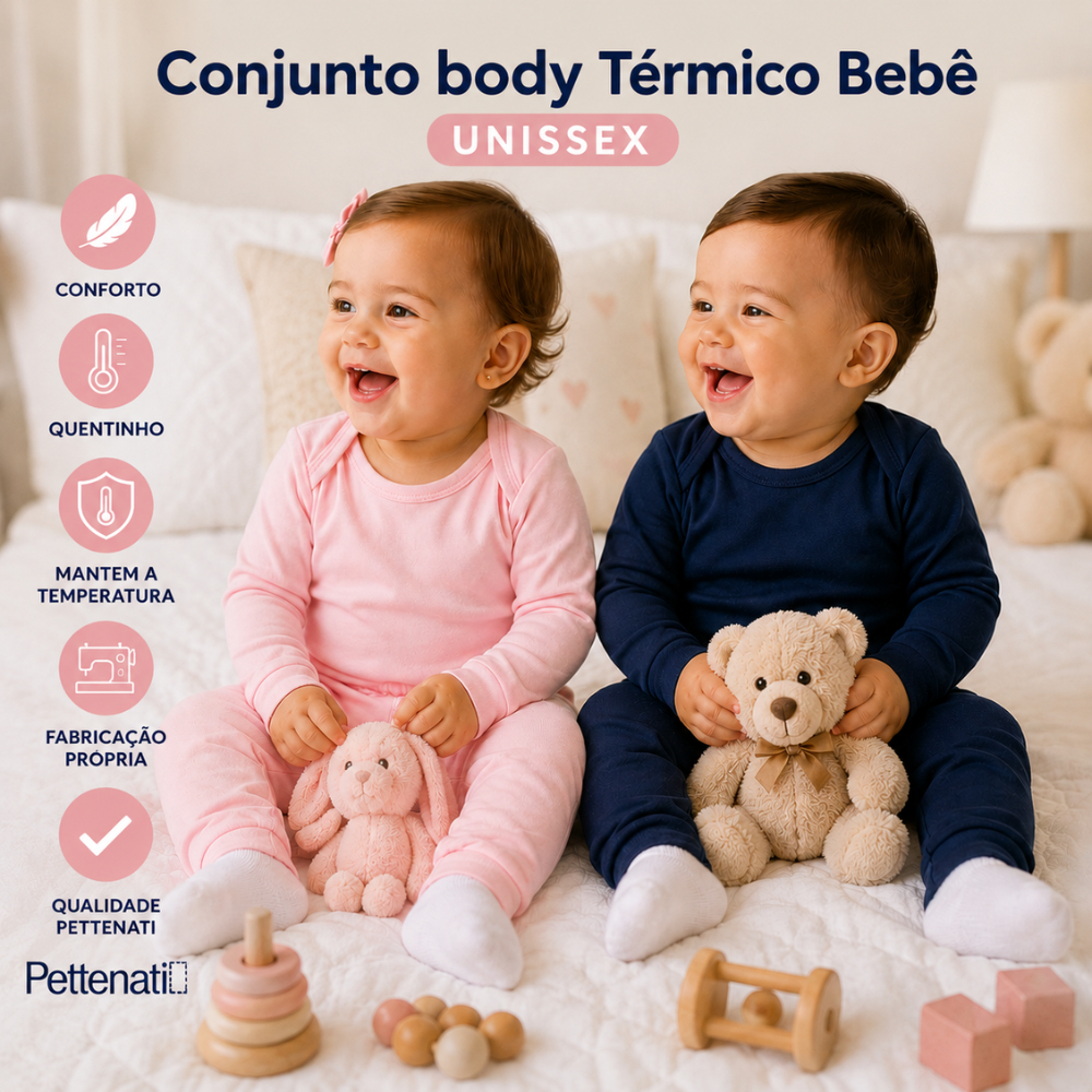 Conjunto body Térmico Bebê Calça e bory Peluciado Unissex Proteção Uv+   Segunda Pele  Inverno Frio