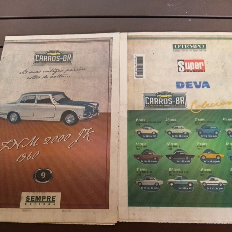 fascículo poster carros nacionais papel jornal fnm jk 2000