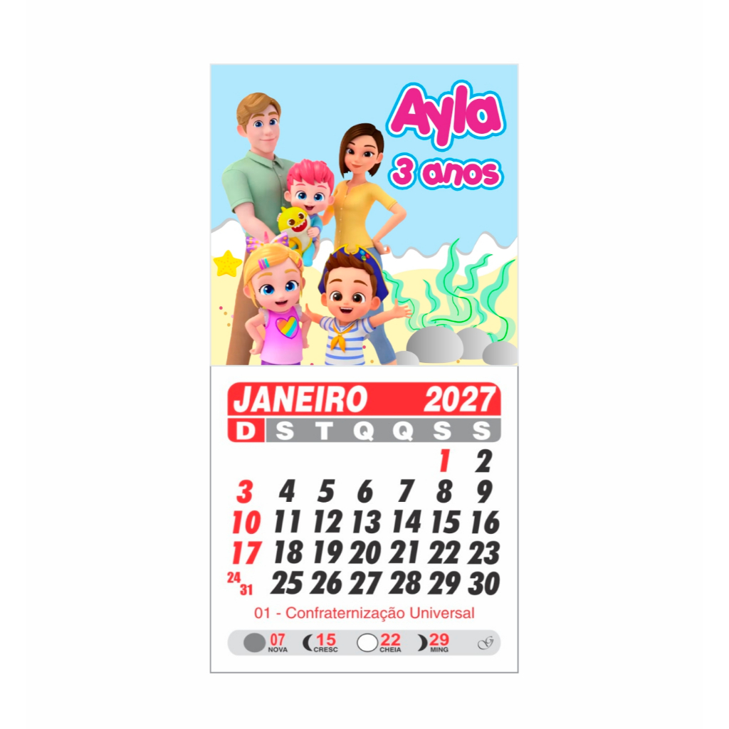 Mini calendario com ima Bebefinn personalizado - lembrancinha personalizada