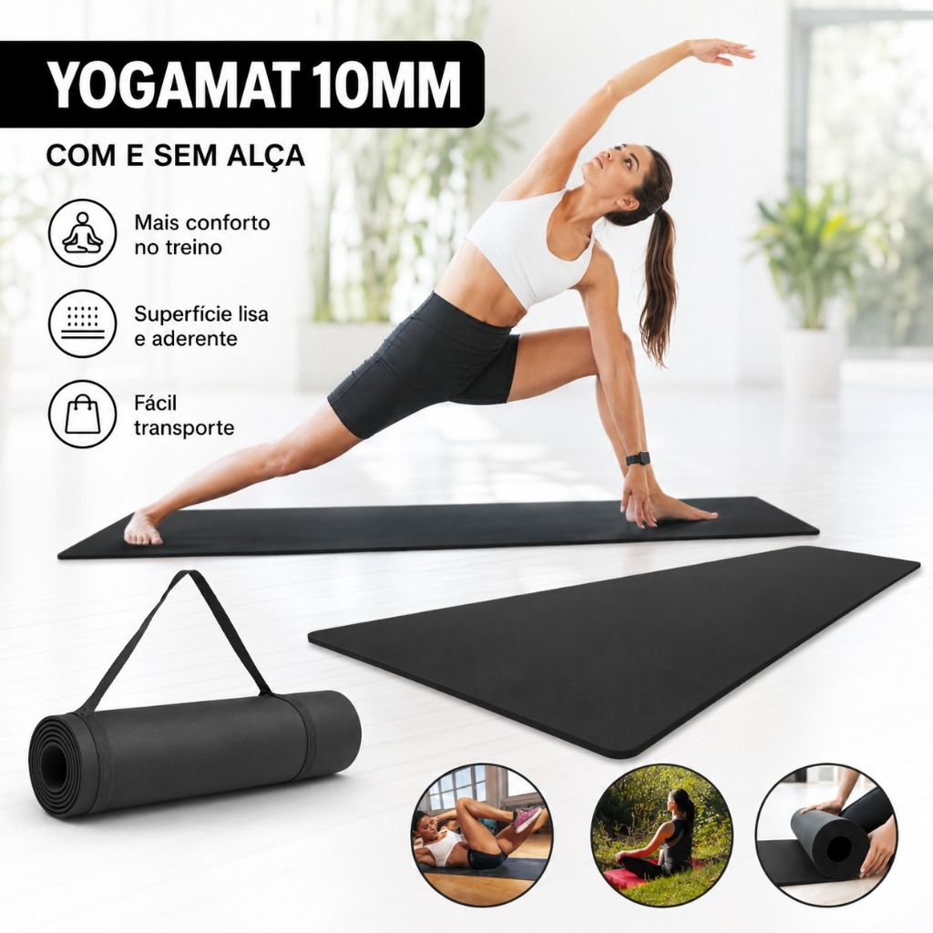 Tapete Yoga Mat 1,70x55x10mm Grosso Confortável Colchonete Tatame