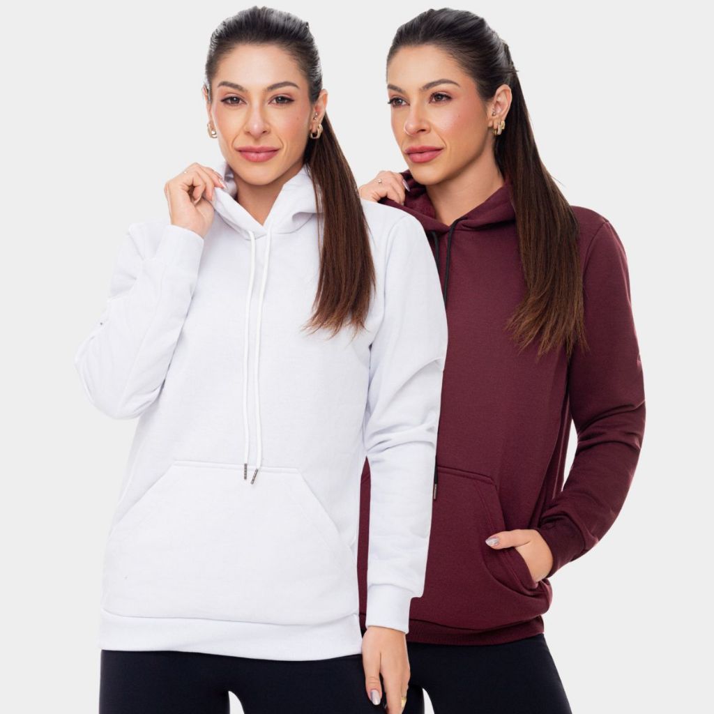 Kit 2 Blusa Moleton Moletom Unissex Capuz Casaco Flanelado Básico Agasalho Casaco Inverno Quente