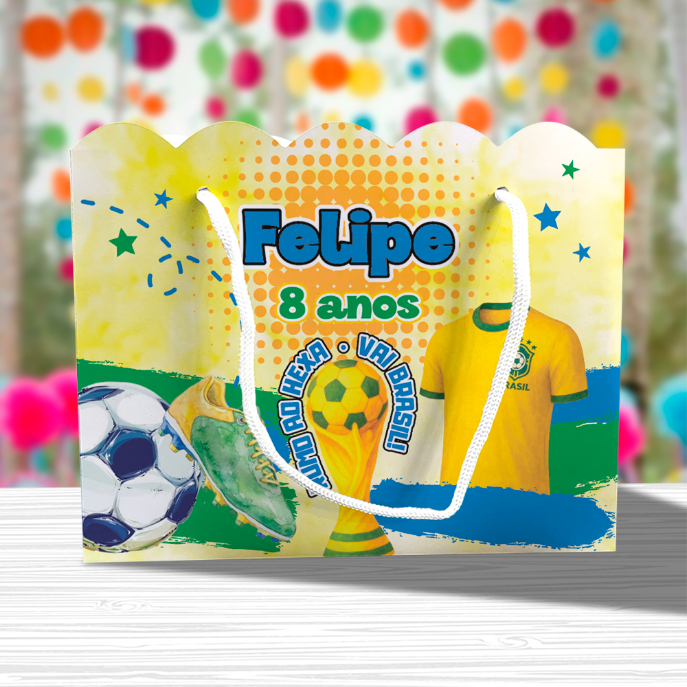 Sacolinha de Festa Copa Brasil Futebol Lembrancinha Personalizada Kit Festa Sacola Ondulada