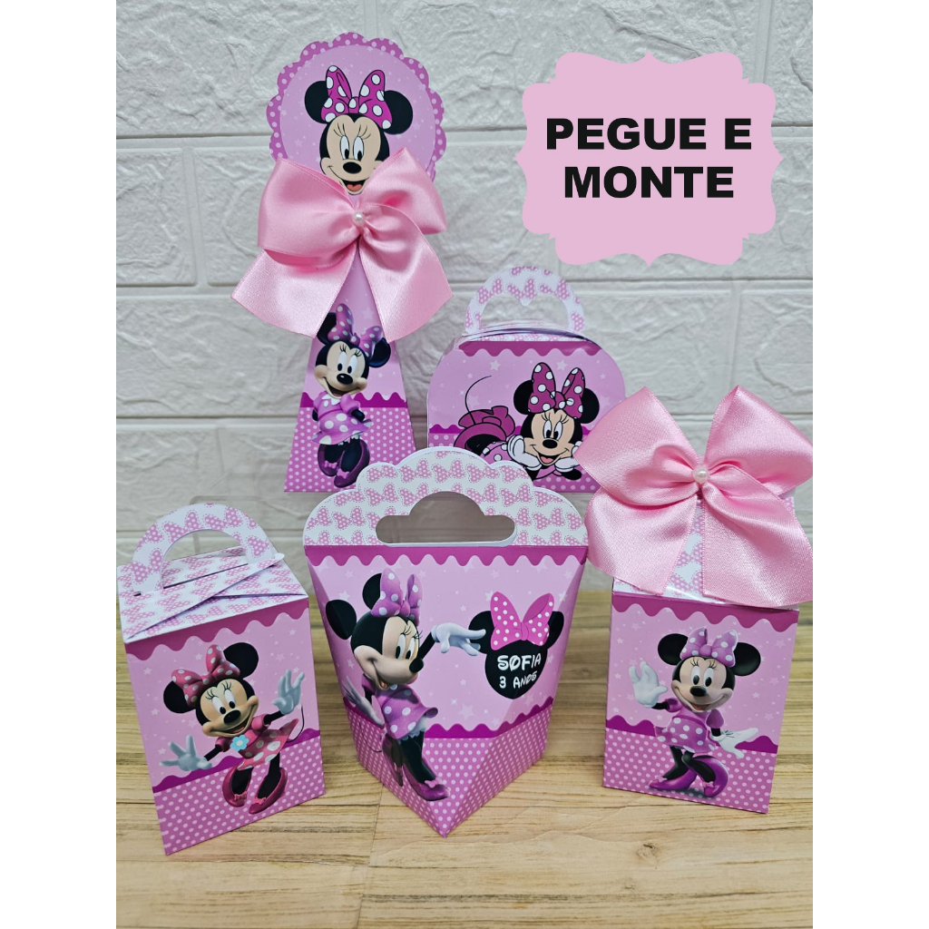 Kit Caixinhas Personalizadas MINNIE ROSA (PEGUE E MONTE) Lembrancinhas Festa Infantil MINNIE ROSA