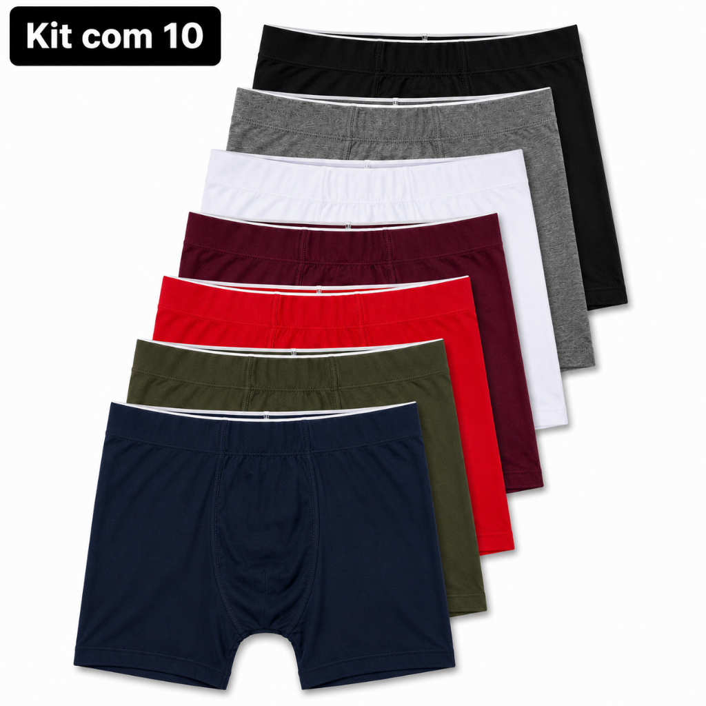 Kit 10 Cuecas Box Masculina Qualidade Premium  Forro 100% Algodão Revenda cueca boxer adulto juvenil