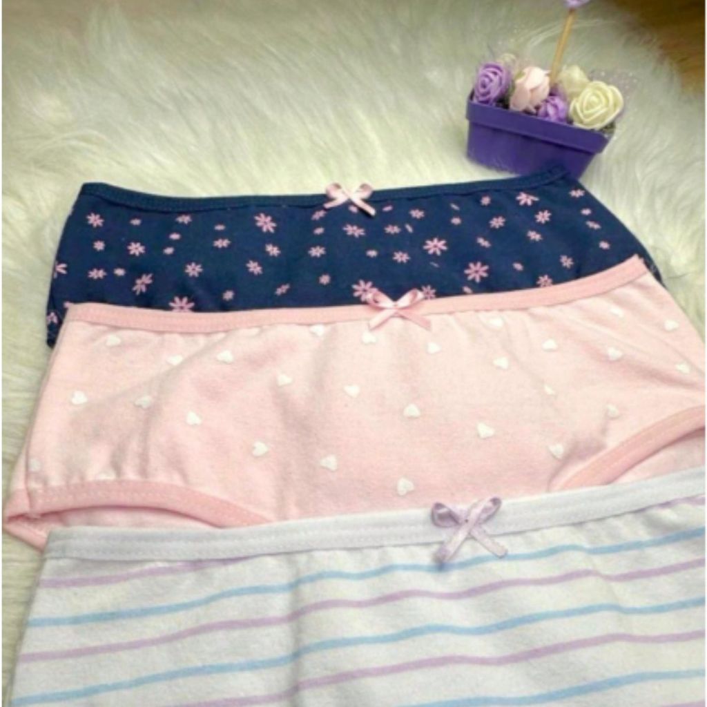 Conjunto De 3 Calcinhas Infantis Moda Feminina Confortável 100% Algodão