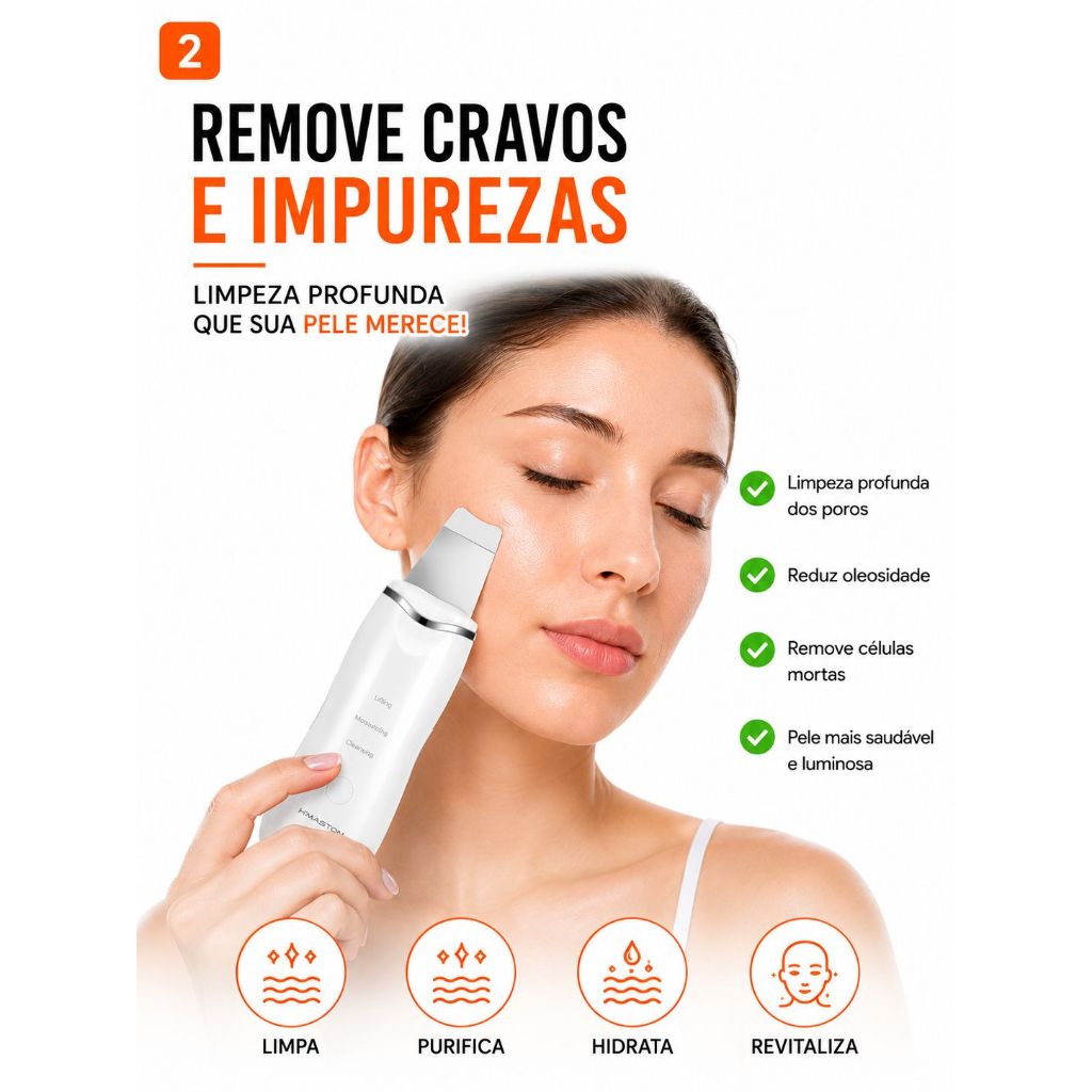 Espátula Ultrassônica Removedor de Cravos Limpeza Facial Profissional Recarregável Peeling Ultrassônico