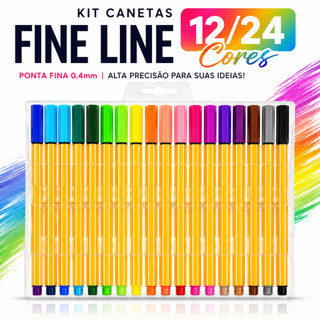 Kit 12/24 Canetas Fine Line 0.4mm Ponta Fina Coloridas Fineliner Material Escolar Desenho…