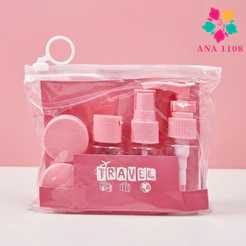 ANA1108 Kit Mini Rosa Frascos para Viagem Organizador Shampoo Condicionador Creme Perfume