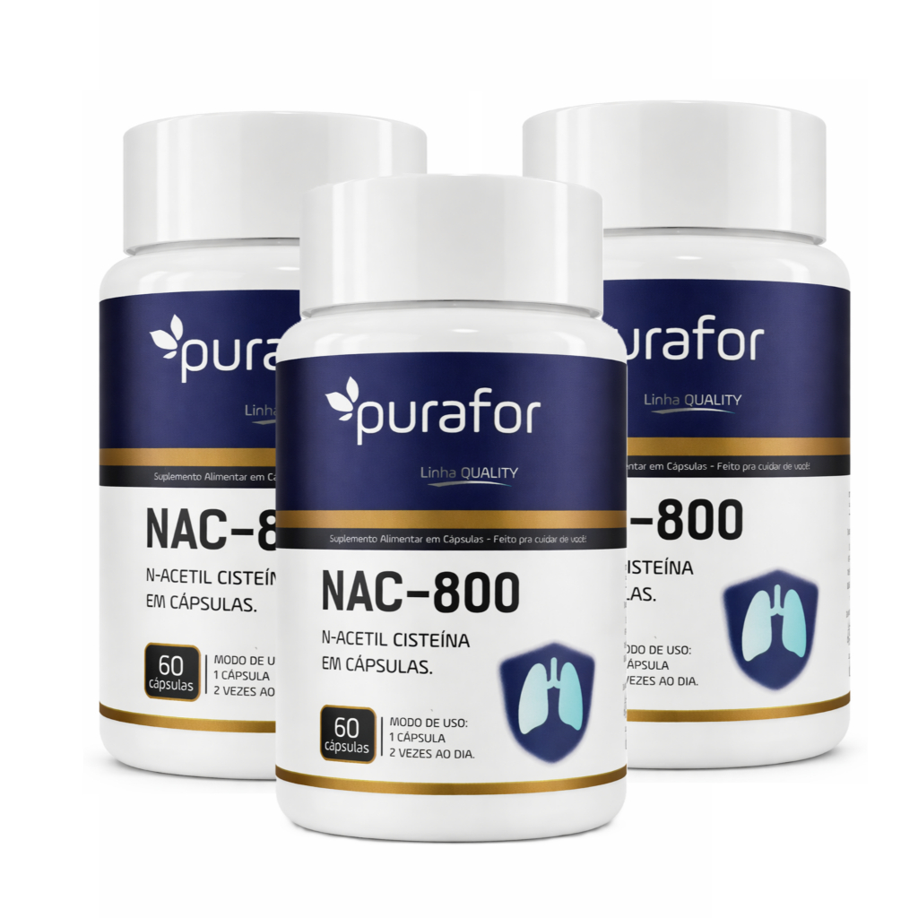 Kit 1 a 3  NAC-800 Purafor N-Acetil L-Cisteína 60 Cápsula Precursor da Glutationa
