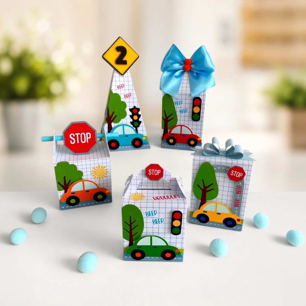 Kit Caixinhas Semi Luxo Carrinhos/Meios de Transporte Lembrancinha Festa Aniversário Personalizados