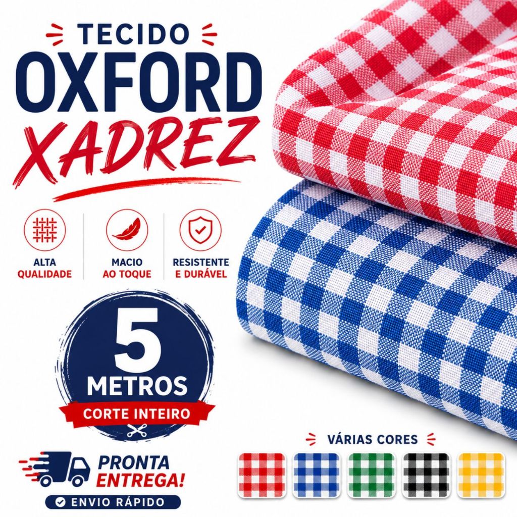 Tecido Oxford Xadrez Listras Pequenas Macio 5 Metros Lindas Cores