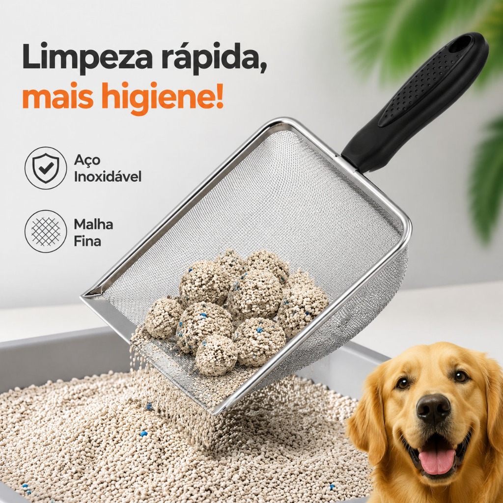 Pá Higiênica Inox Antiferrugem Malha Fina Fácil Limpar Resistente para Gatos e Pets Pequenos CZ