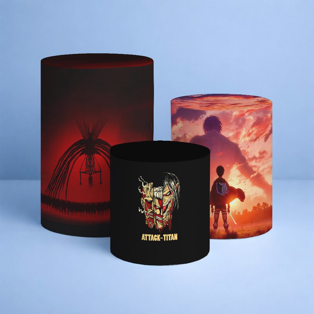 Kit De Capas 3 Cilindro Decoração Festa Attack on Titan Eren REF 391