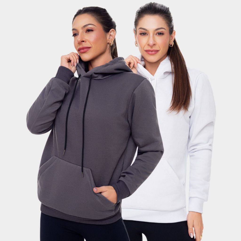 Kit 2 Moletom Moleton Capuz Blusa De Frio Lisa Cordão Canguru Térmico Inverno Agasalho Unissex Casual