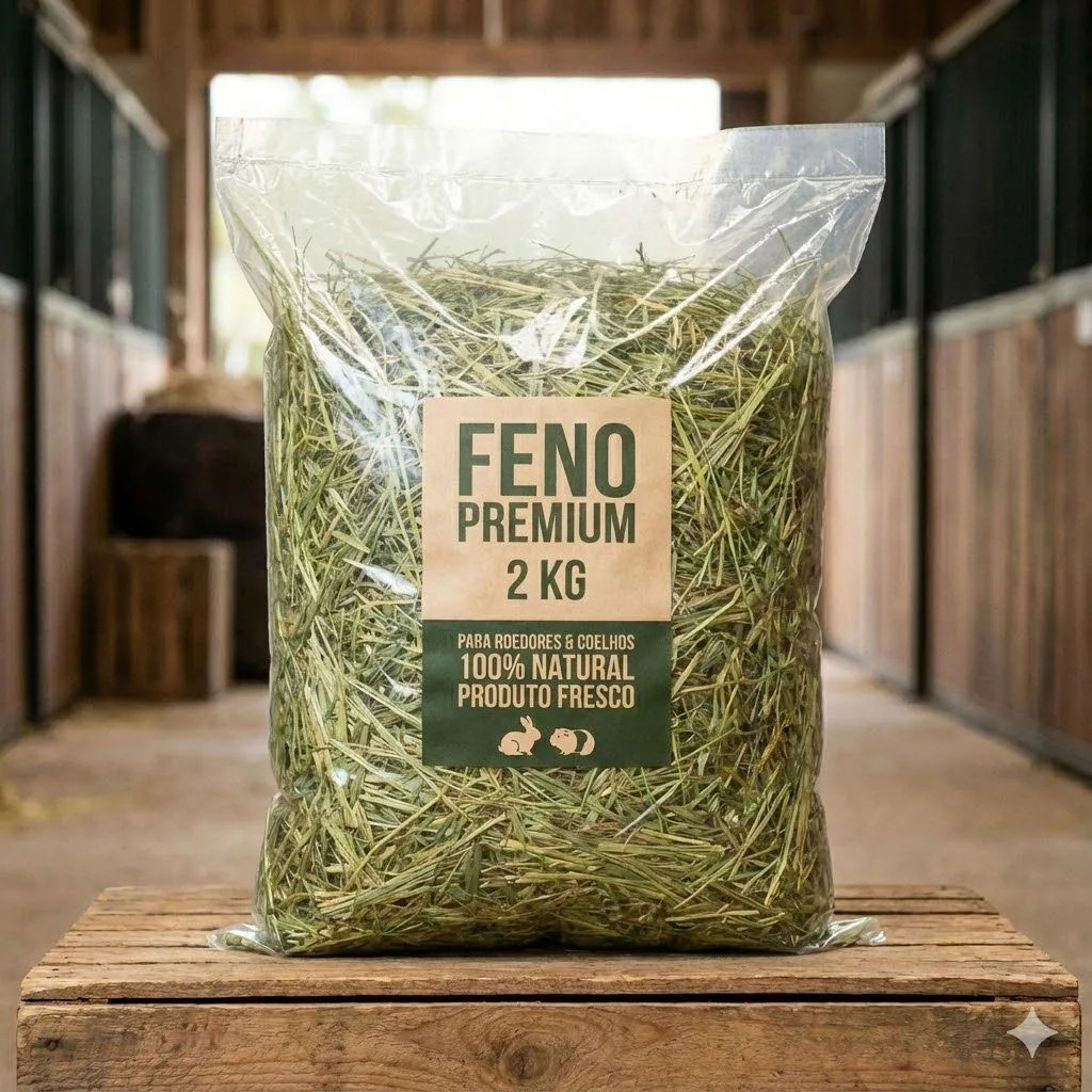 Feno Premium Para Roedores e Coelhos - Saúde Dental, Digestão Saudável, Anti-Estresse 1 Kg OU 2 Kg
