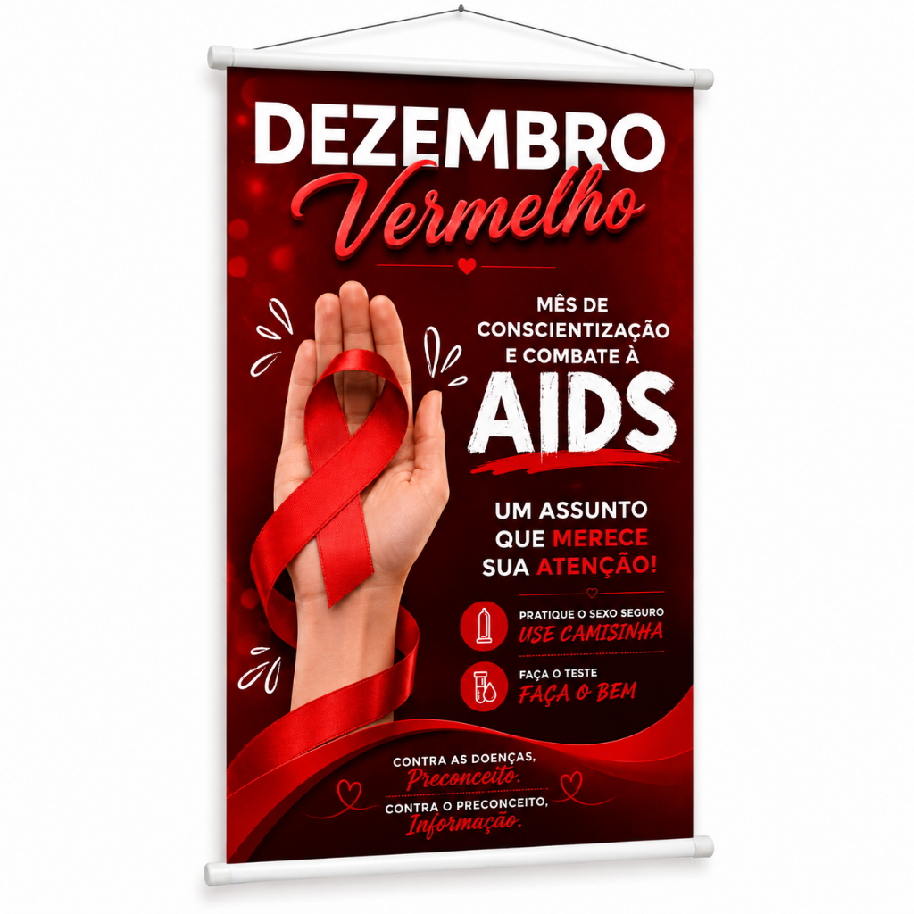 Banner Dezembro Vermelho Campanha HIV Aids Conscientização produzido em lona Cartaz Divulgação Hospital Clínicas Pub1053