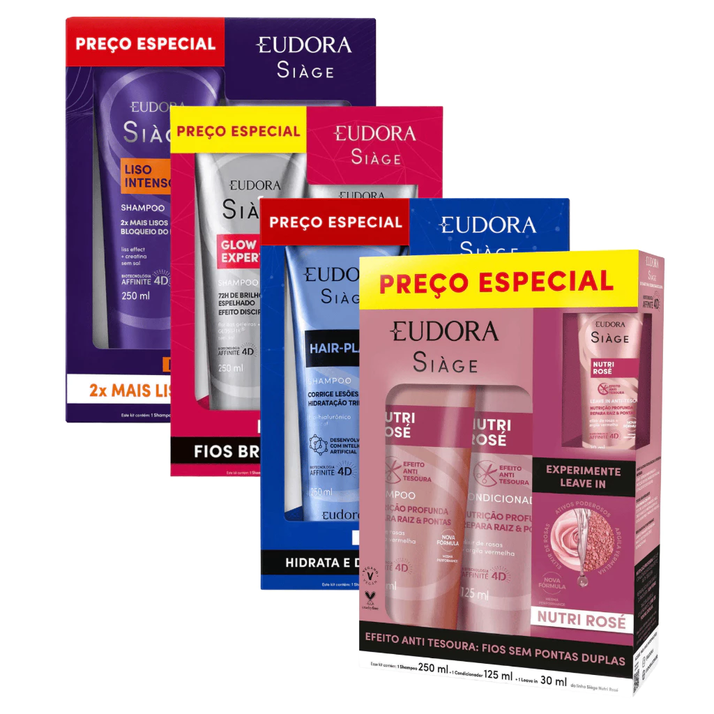Eudora Siàge Kit Especial Shampoo + Condicionador Glow Expert Hair-Plastia Liso Intenso e Nutri Rose