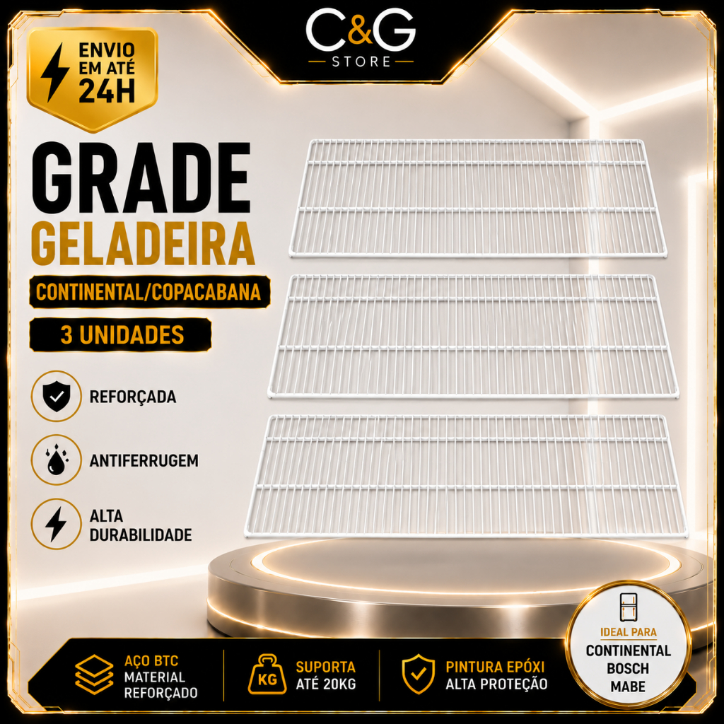 3 Prateleiras Grade Aço Geladeira Aramado Continental Bosch Mabe Copacabana KDN RDV 460 470 480 490 RCCT