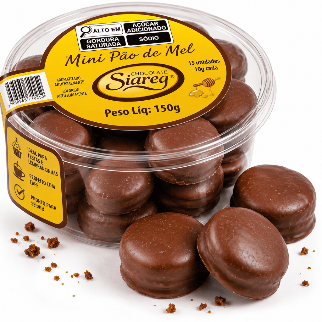 Mini Pão de Mel Siareg 150g 15 Unidades Coberto Chocolate Festa Lembrancinha Café Doces Evento