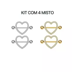 1/2/4 pçs Piercing Mamilo Seios Peito Modelos Coração Cravejado com Zirconia Cristal