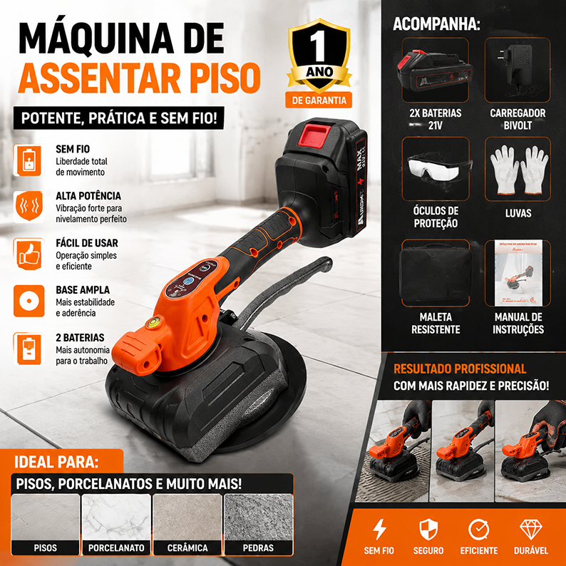 Ventosa Vibratória 21V Sem Fio 80kg Bateria 7500mAh Ajuste de Velocidade para Piso Porcelanato Cerâmica Profissional