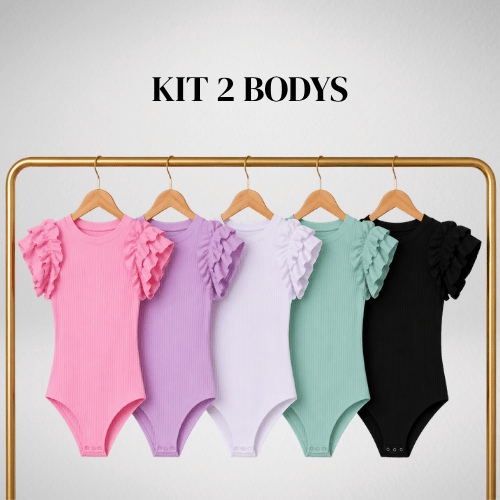 Kit 2 Blusas Body Canelado Feminino Infantil Manga de Babado Estiloso Confortável para Meninas