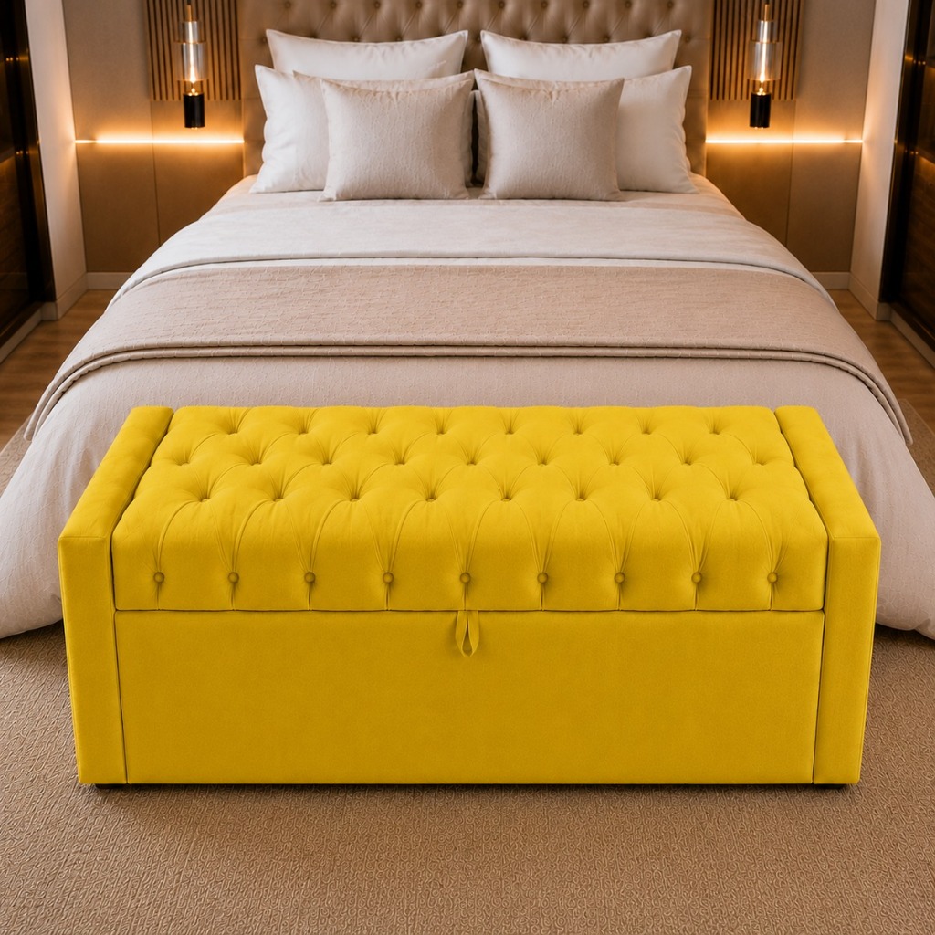 Calçadeira Baú Emma 90cm Suede Recamier Organizadora Moderna para Quarto Confortável