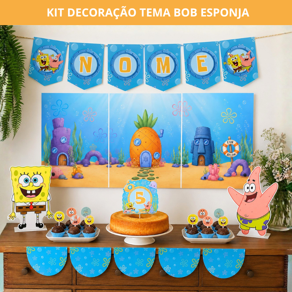 KIt Festa Personalizado Tema Bob Esponja I Decoração Aniversário Mesversário I Festa Infantil I Lembrancinha