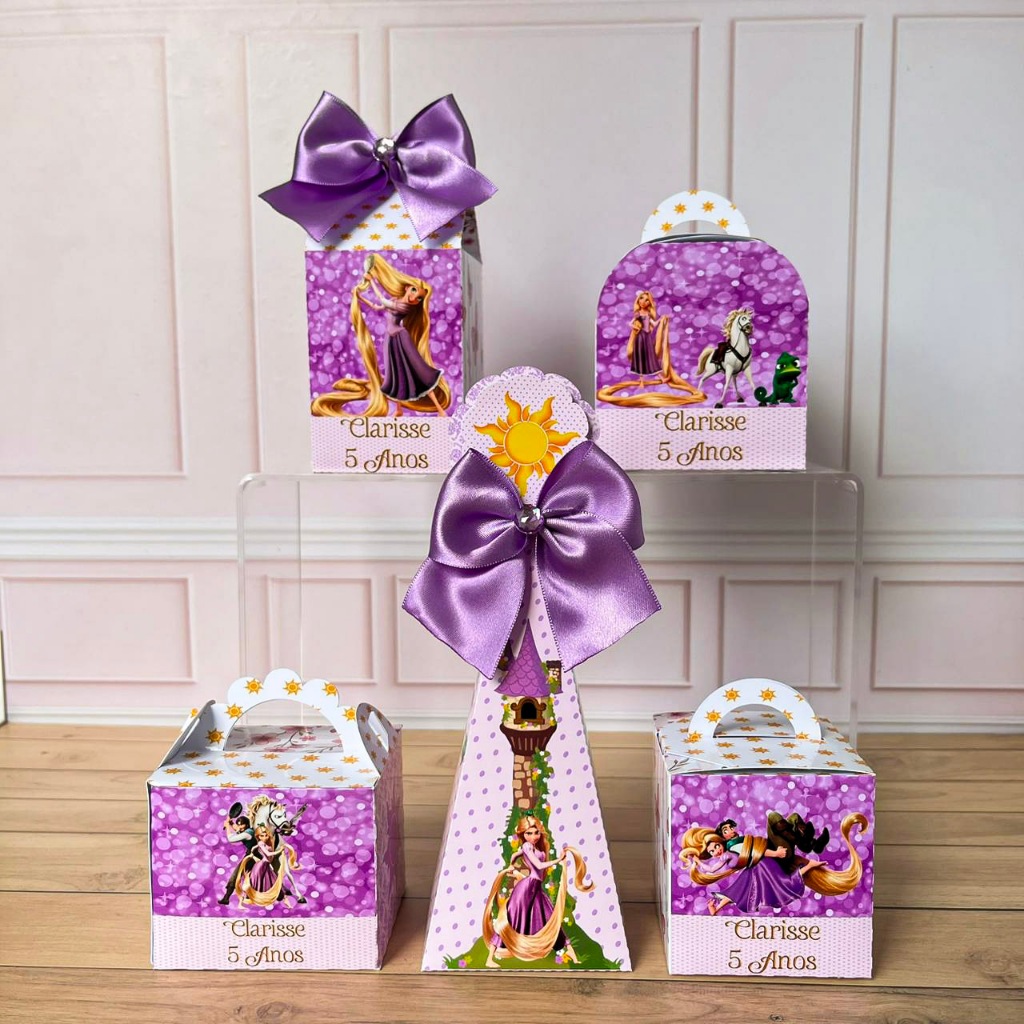 Kit Caixinhas Personalizadas Tema Enrolados + BRINDE | Lembrancinhas para Festa e Aniversário