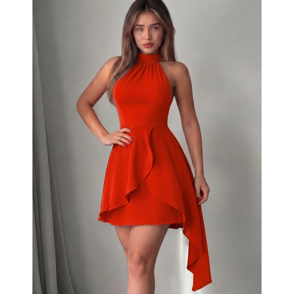Vestido Feminino Crepe Duna Frente Única Gola Alta Regata — imagem 1