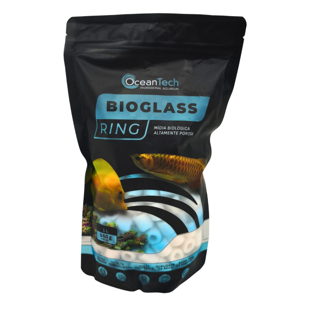 Cerâmica Bio Glass Rings Ocean Tech - Saco 1 Litro Lacrado - Filtragem Para Aquários de Água Doce e Salgada