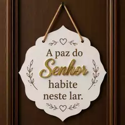 Placa Cristã para Lar em MDF – A Paz do Senhor Habite Neste Lar